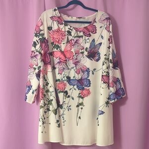 Floral Butterfly Print Women's Top